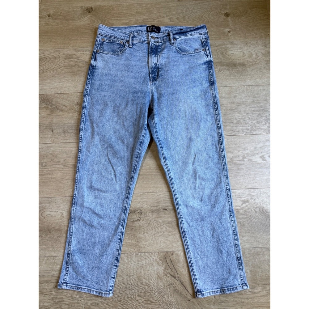 EUC Womens Gap high rise vintage slim straight acid wash jean stretch size 14/32